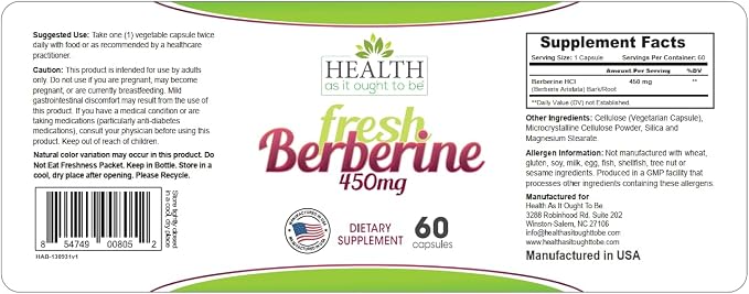 Fresh Berberine 450mg - 60 Capsules