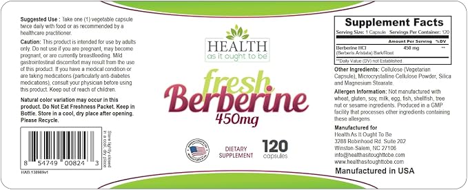 Fresh Berberine 450mg - 120 Capsules